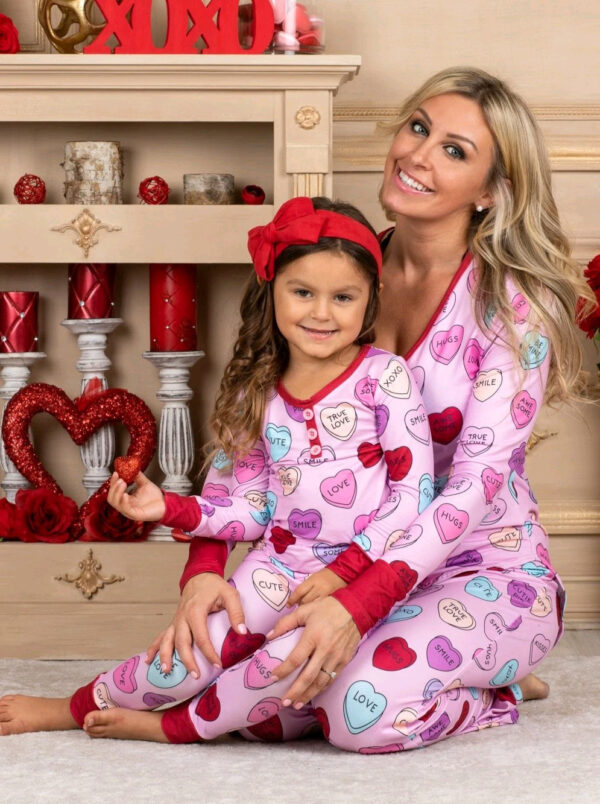 Valentines Day Love Print Casual Home Pajamas Parent Child Set - Image 3