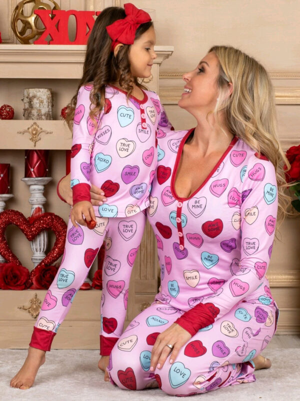 Valentines Day Love Print Casual Home Pajamas Parent Child Set - Image 5